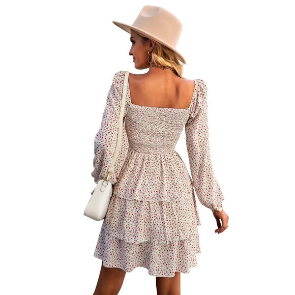 PRETTYGARDEN Women's Long Sleeve Ruffle Mini Dress, Size M, Modern Fit, Flower - Picture 2 of 4